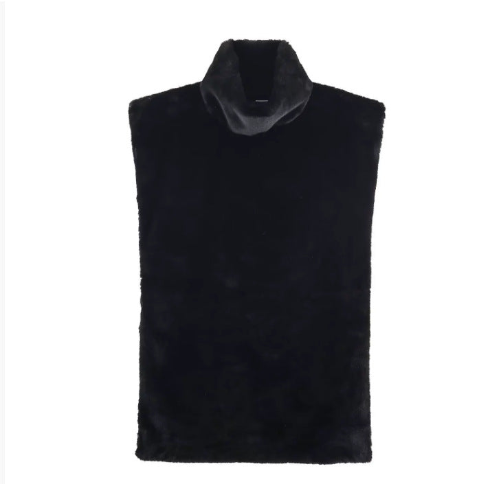 Dam 100+ Sleeveless Faux Fur Väst med Hög Turtleneck och Straight Skärning