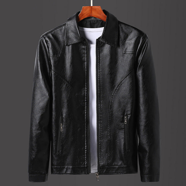 Herr Minimalistic Läder Effect Zip Blouson med Ergonomic Söm Lines och Skjorta Krage