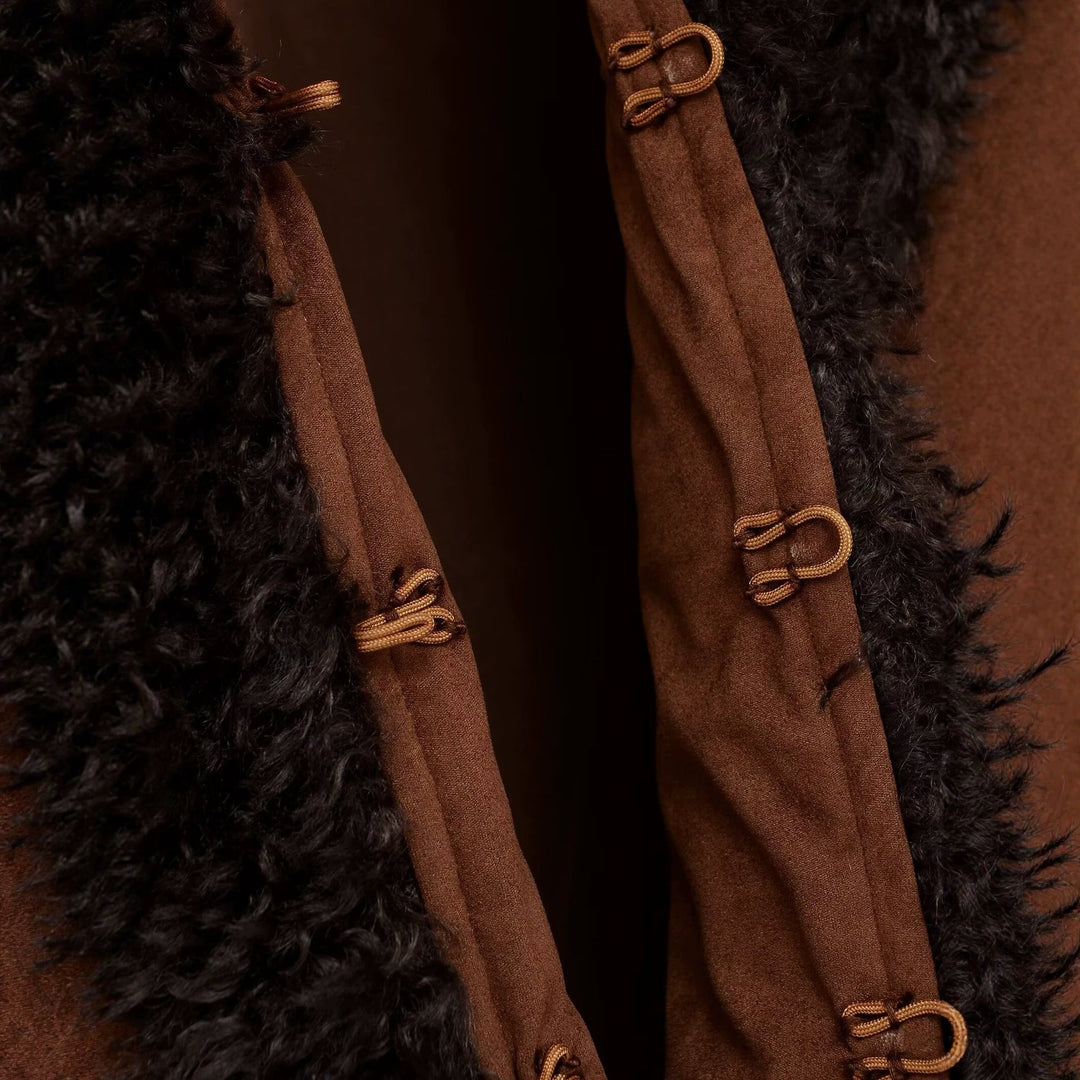 Dam kort jacka in lambskin look med voluminous shawl krage
