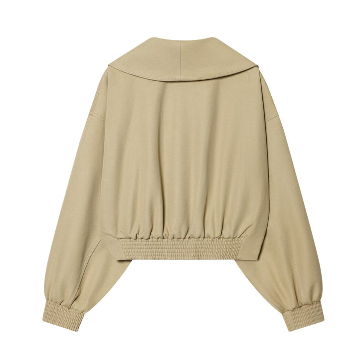 Dam Kort Wrap Jacka med Stora Shawl Krage, Belt och Balloon Ärmar