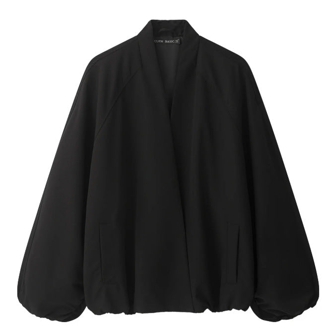 Dam Oversize Kimono Jacka med Voluminous Balloon Ärmar och Elastic Nederkant