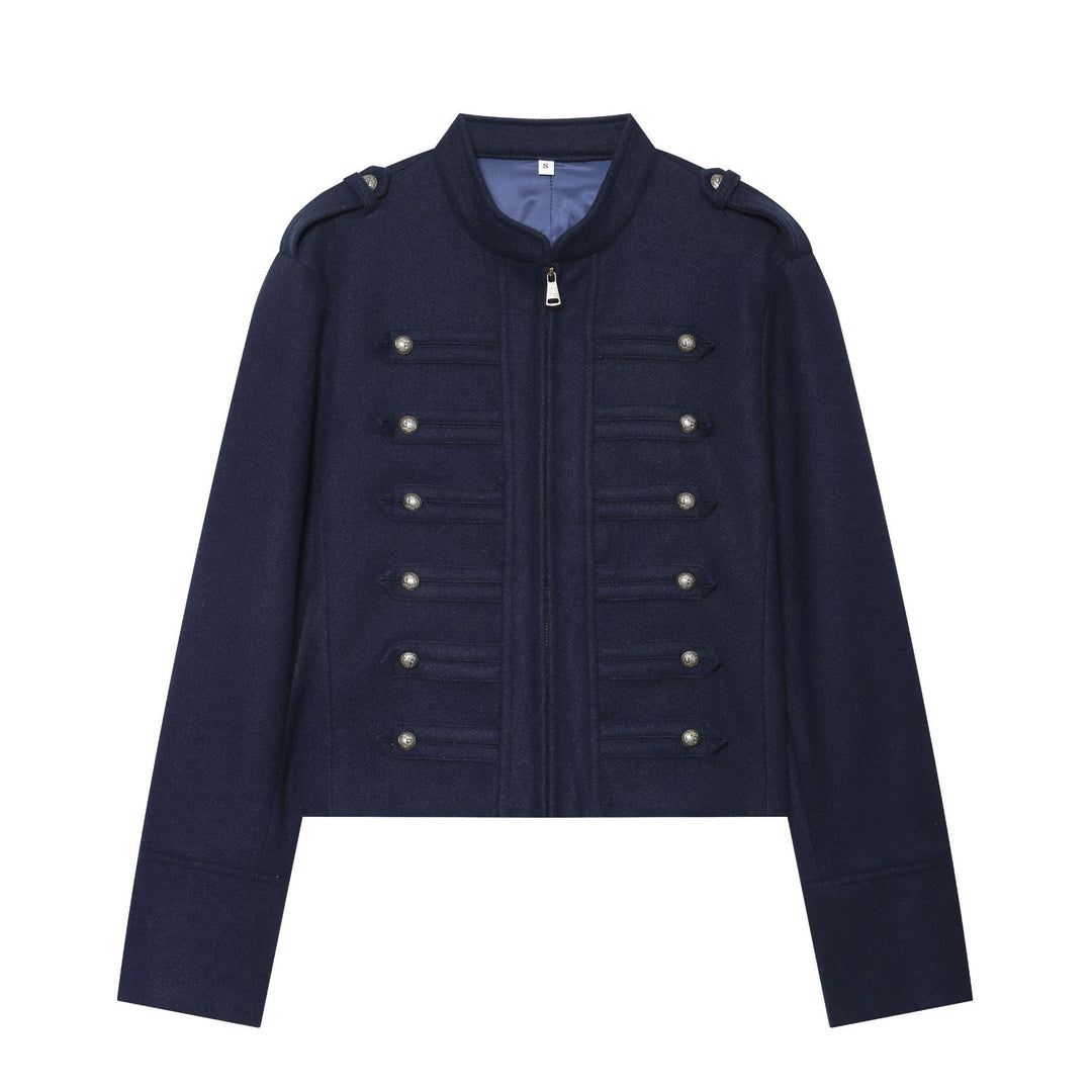 Dam military-inspired ulljacka med ståkrage dragkedja och decorative knäppning