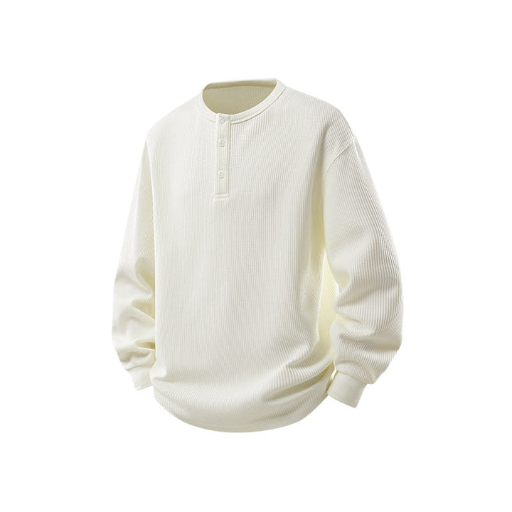 Herr Waffle Structure Henley Termisk Skjorta med Knapplist och Avslappnad Passform Drune