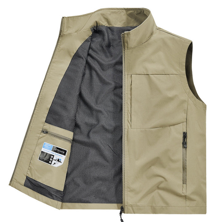 Herr Multifunctional Utomhus Väst med Vindskyddande Microfiber, Mesh Inre Foder och Dold Zip Fickor