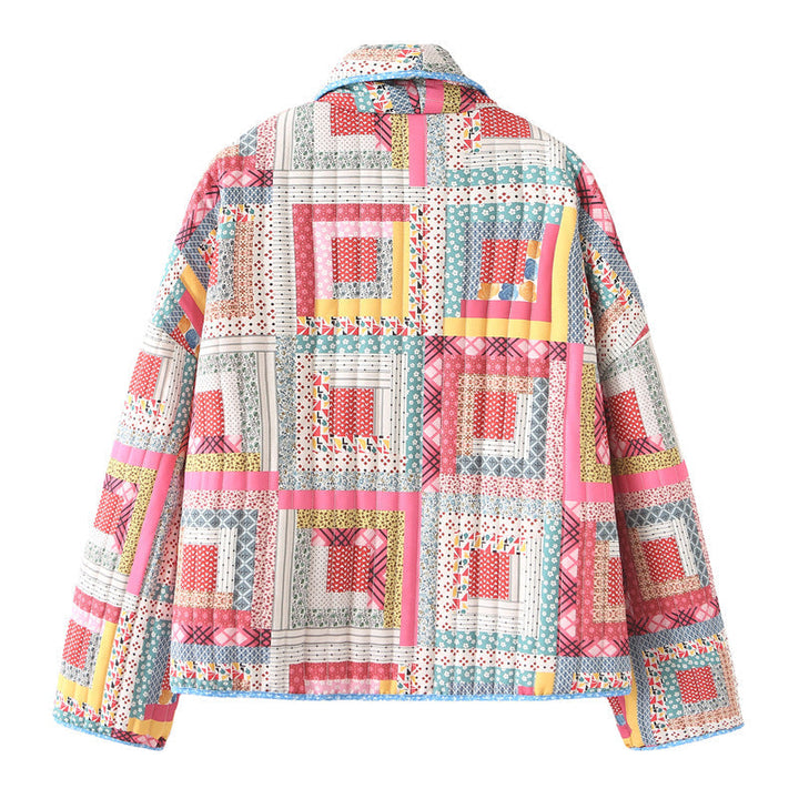 Dam Nano quiltad Cropped Patchwork jacka med sjalkrage och Boxy skärning
