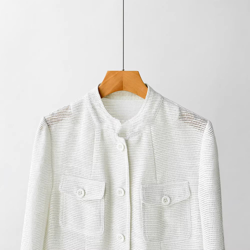 Dam modern Boucle jacka med praktiska fickor
