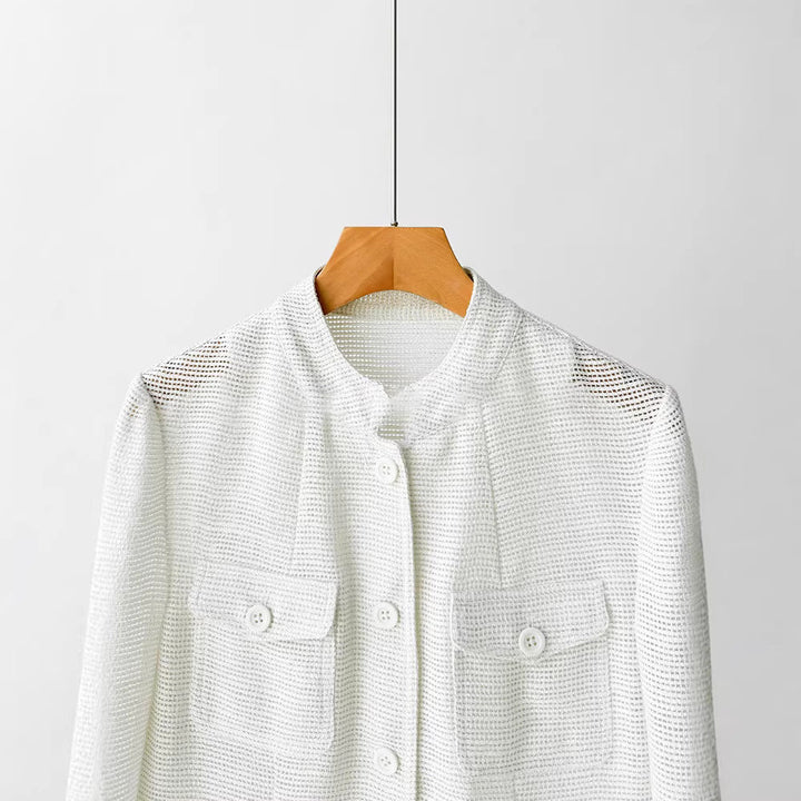 Dam modern Boucle jacka med praktiska fickor
