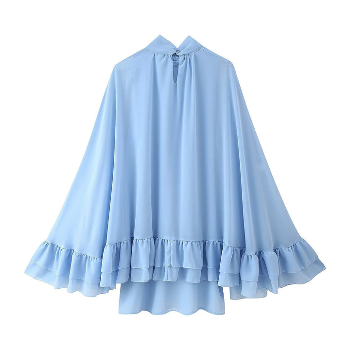 Dam 300+ Voluminous Chiffon Cape med Stå Krage och Tiered Frills