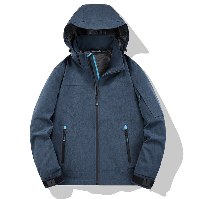 Herr Weather-Resistant Softshell Utomhus Jacka med Huva, Hög Krage, och Welded Sömmar