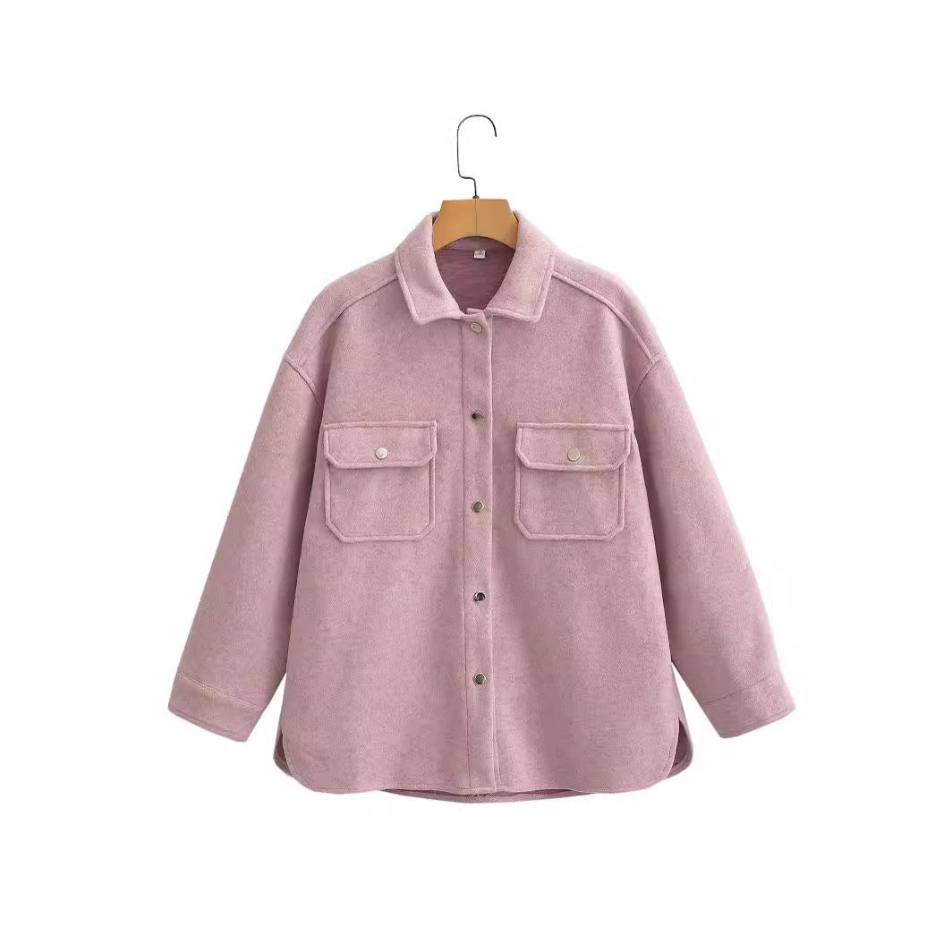 Dam oversize teddy skjortjacka med stängning med tryckknappars och Patch Breast fickor