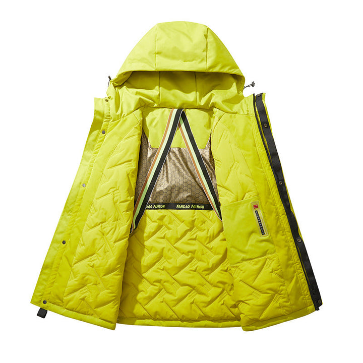 Herr Technical Utility Parka med Huva, Multifunctional Fram Fickor och Termisk Foder