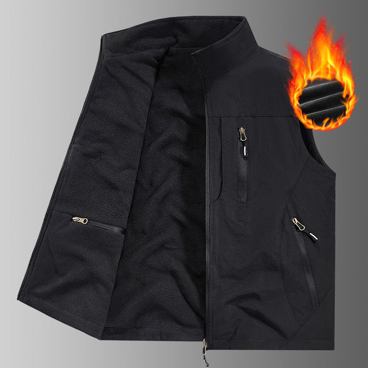 Herr Thermo Fleece Utomhus Väst med Warming Teddyfoder, Vindskyddande Yttre Lager och Multifunctional Zip Fickor