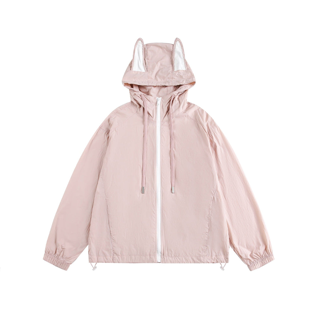 Dam Light med Huva Anorak med Ear Appliqué och Dragsko