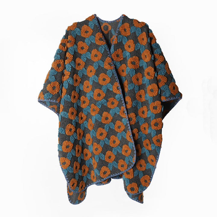 Dam Structured Boucle capeponcho med Floral 3D Texture