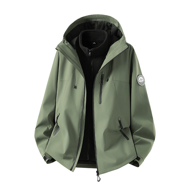 Herr Three-Piece Softshell Frilufts Jacka med Avtagbar Fleecefoder och Huva