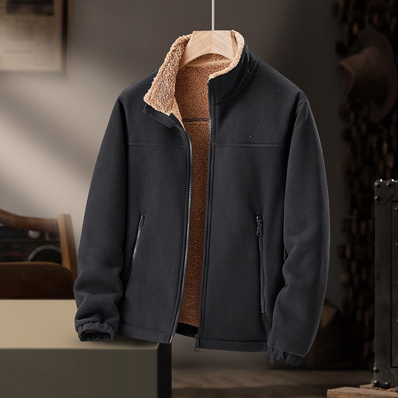 Herr Fleece Frilufts Jacka med Teddy Päls Foder, Ståkrage &amp; Vindresistent Yta