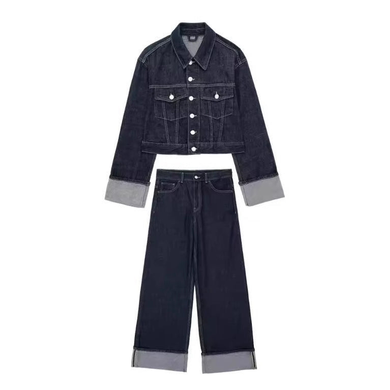 Dam 1700+ Kort Denimjacka med Extra Lång Turned-Up Muddar och Boxig Silhuett