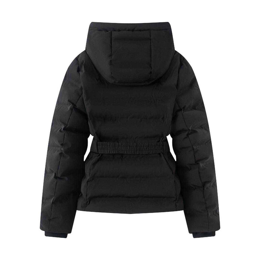 Dam figursydd quiltad vinterjacka med huva, elastic midjebälte, och thermal synthetic fyllning