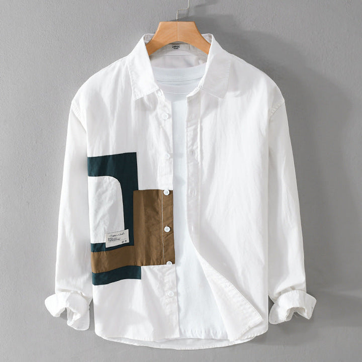 Herröverskjorta Skjorta med Geometric Patch Design och Ledig Passform