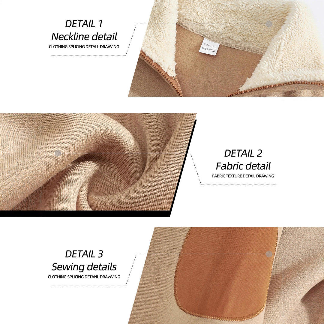 Herr Strukturerad Stickad Halv Dragkedja Pullover med Värmande Sherpa Krage och Velour Elbow Lappar