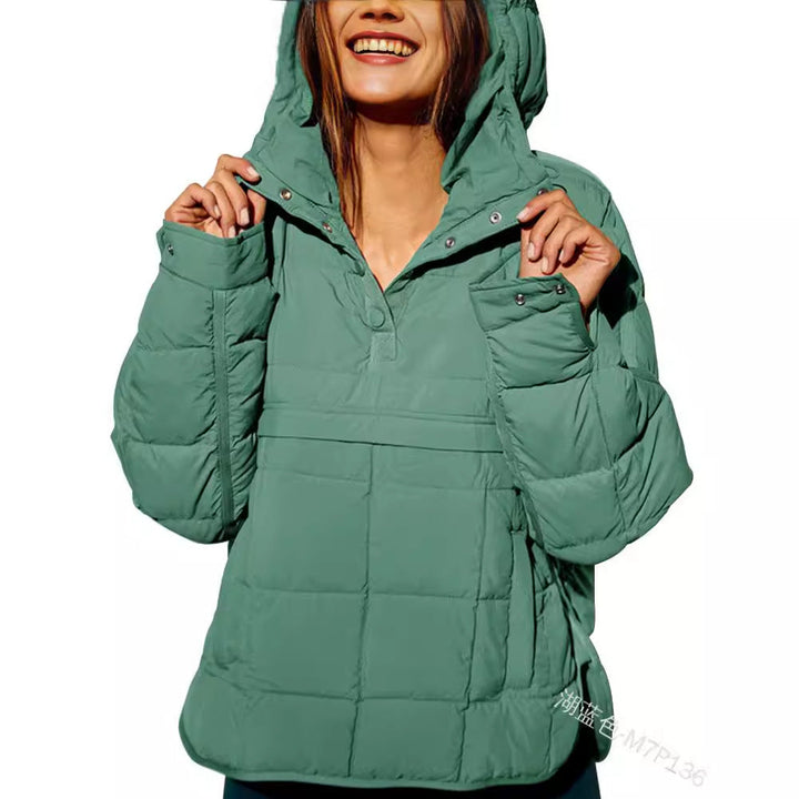 Dam Quiltad Fodrad Pull-Over Anorak med Huva