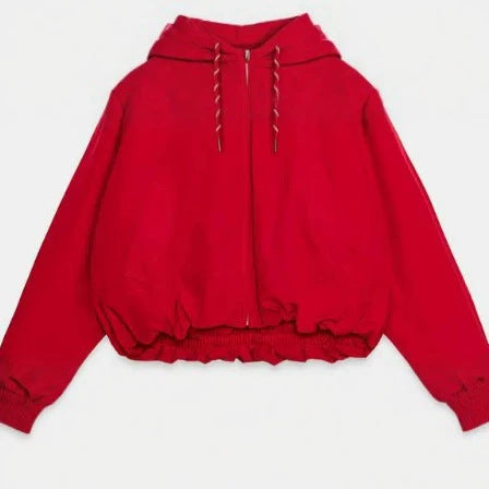 Dam Kort Outdoor Blouson Jacka med Hög Stå Krage, Drawstring, och Elastic Nederkant
