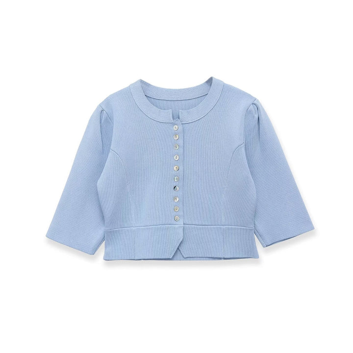Dam Kort Ribbed Bolero Jacka med Puff Ärmar