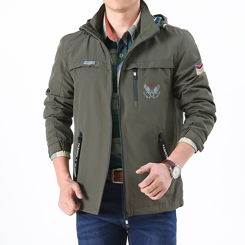 Herr Lätt Vattenavvisande Softshell Hoodie Jacka med Zip Fickor och Ärm Detalj