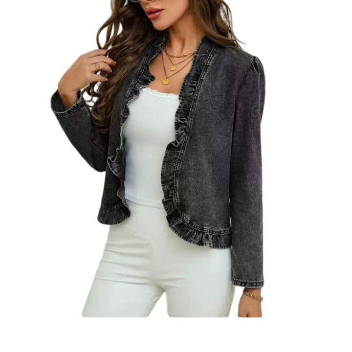 Dam skräddad denimjacka med ruffled edges