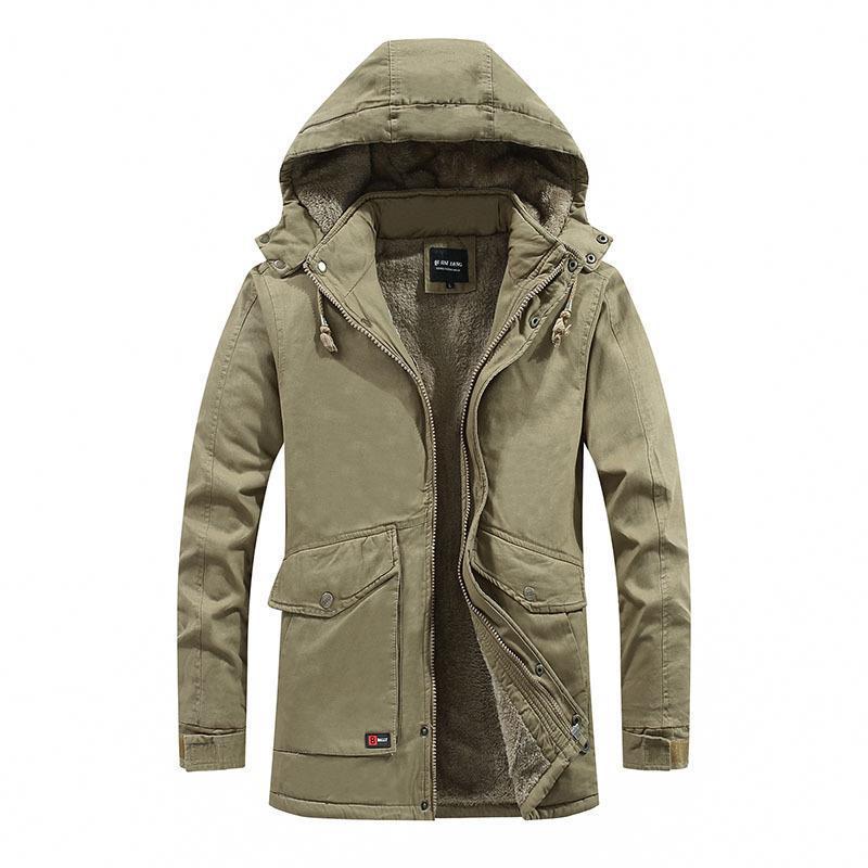 Herr staden parka med teddyfoder, huva, och vindtät inner knäppslå