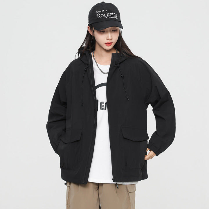 Dam oversize Windbreaker jacka med huva och Cargo fickor