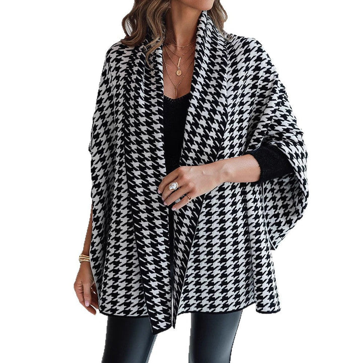 Dam Modern Poncho med Hundtand Mönster