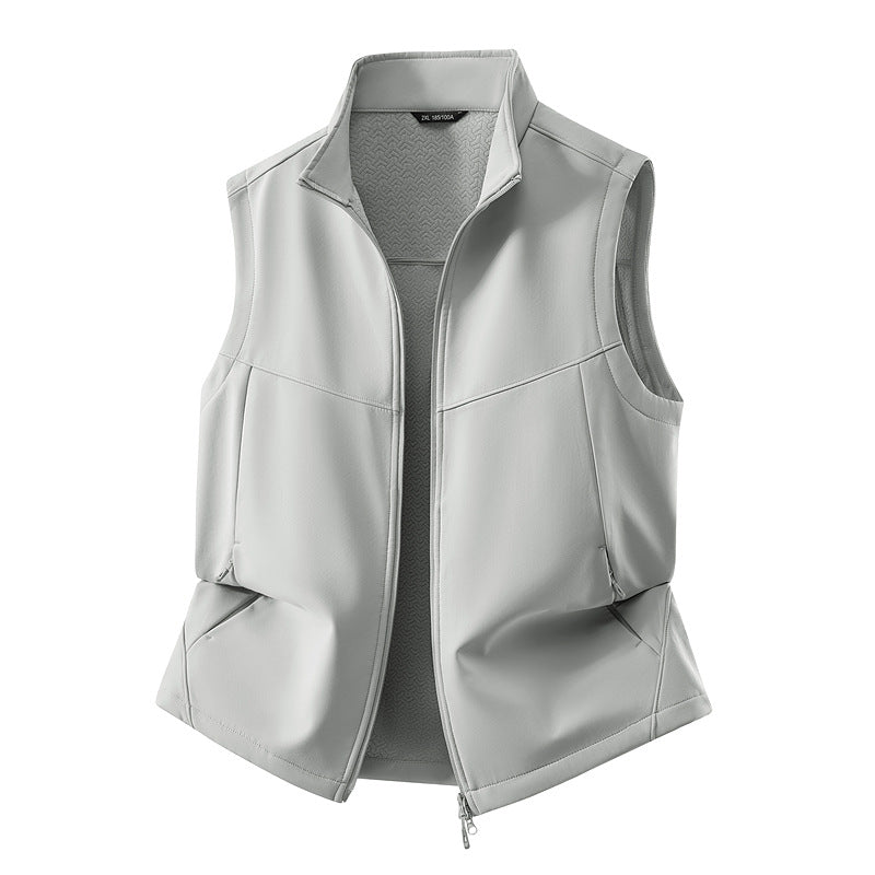 Dam ärmlös softshell väst med ståkrage, Stretch foder och två-Way dragkedja