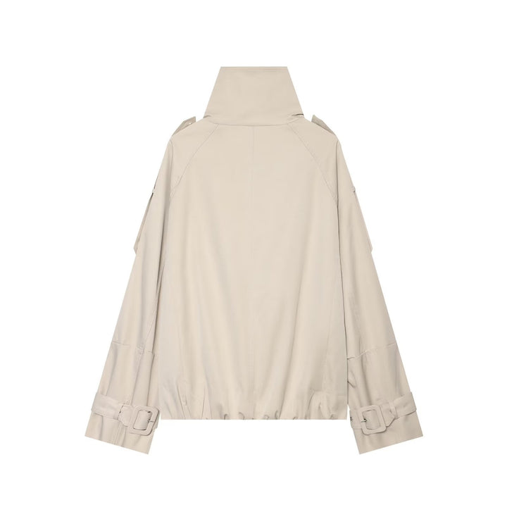Dam Kort Double-Breasted Cape Trench med Hög Funnel Neck och Ärm Straps