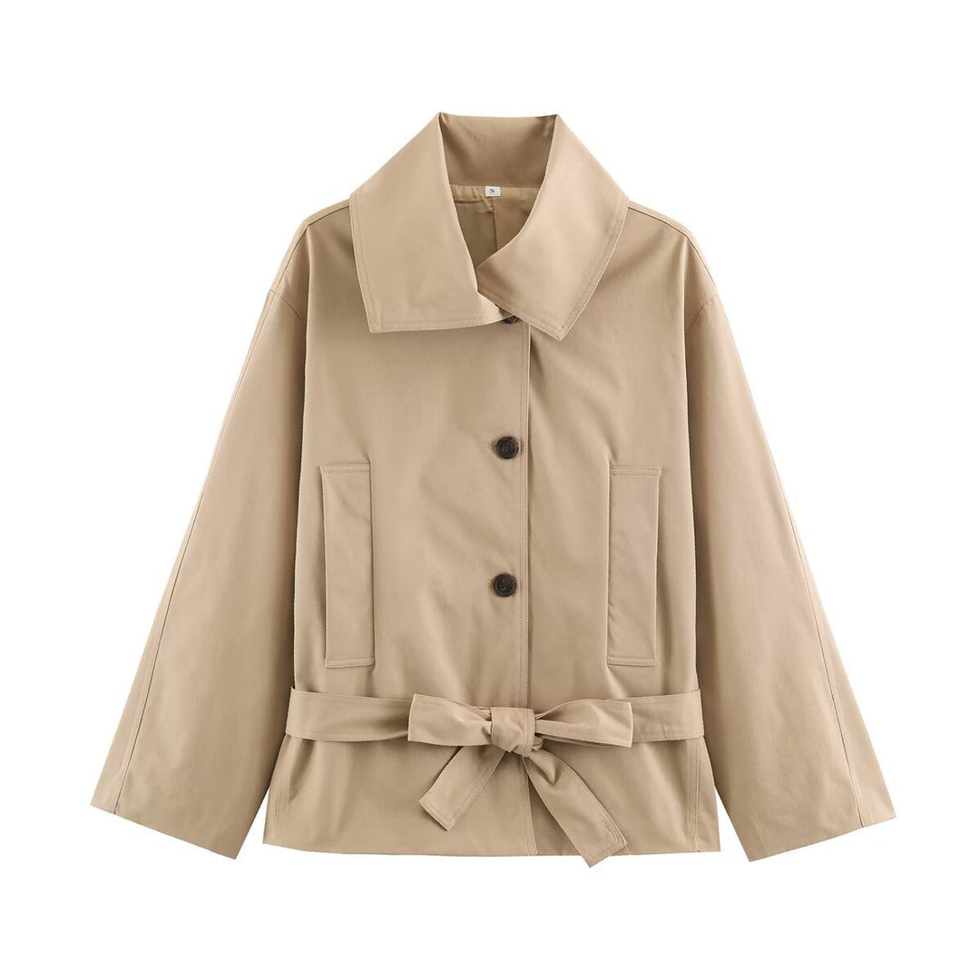 Dam Kort Tailored Trenchcoat med Tie Belt och Wide Lapel Krage