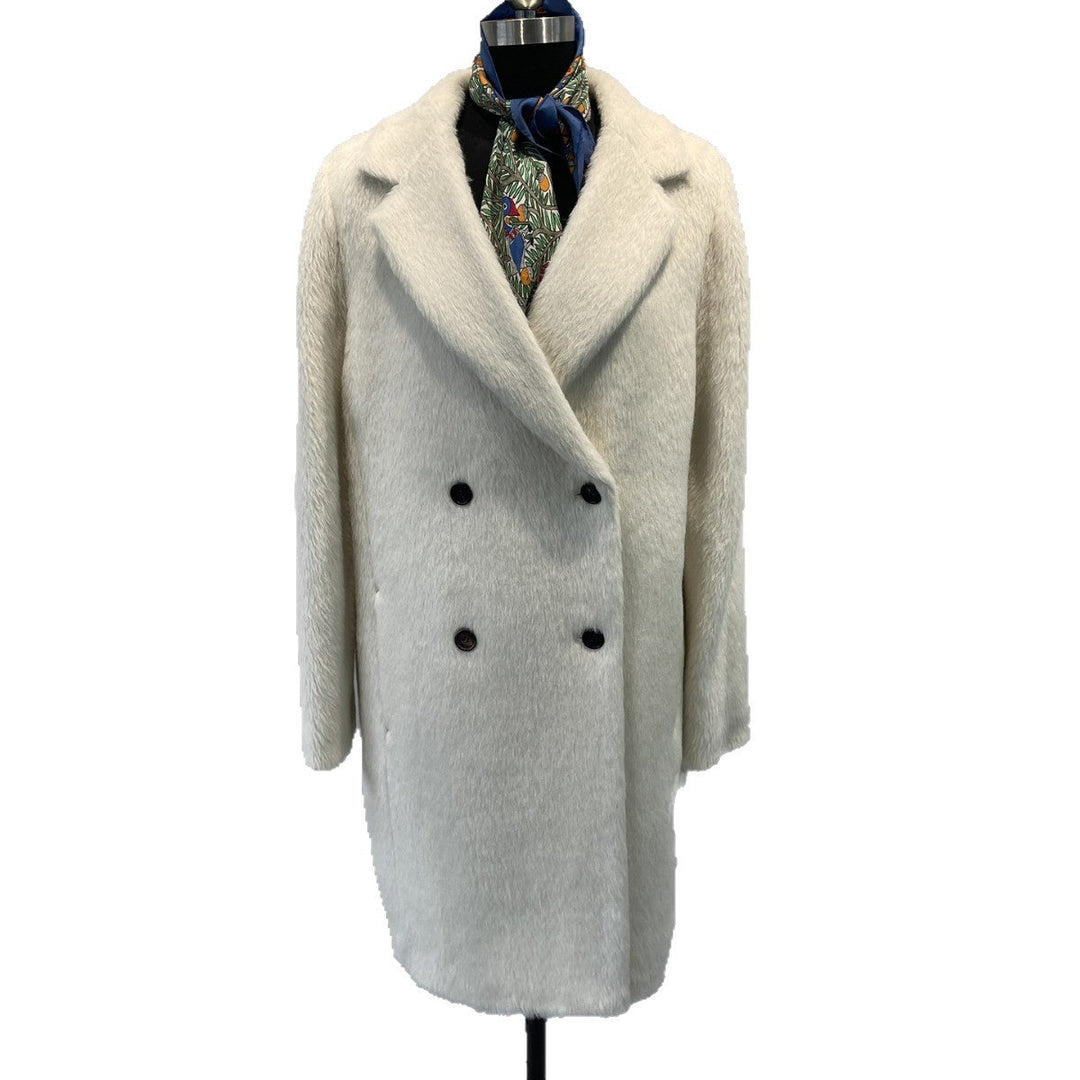 Dam lyxig mjuk Faux Fur Double-Breasted kappa