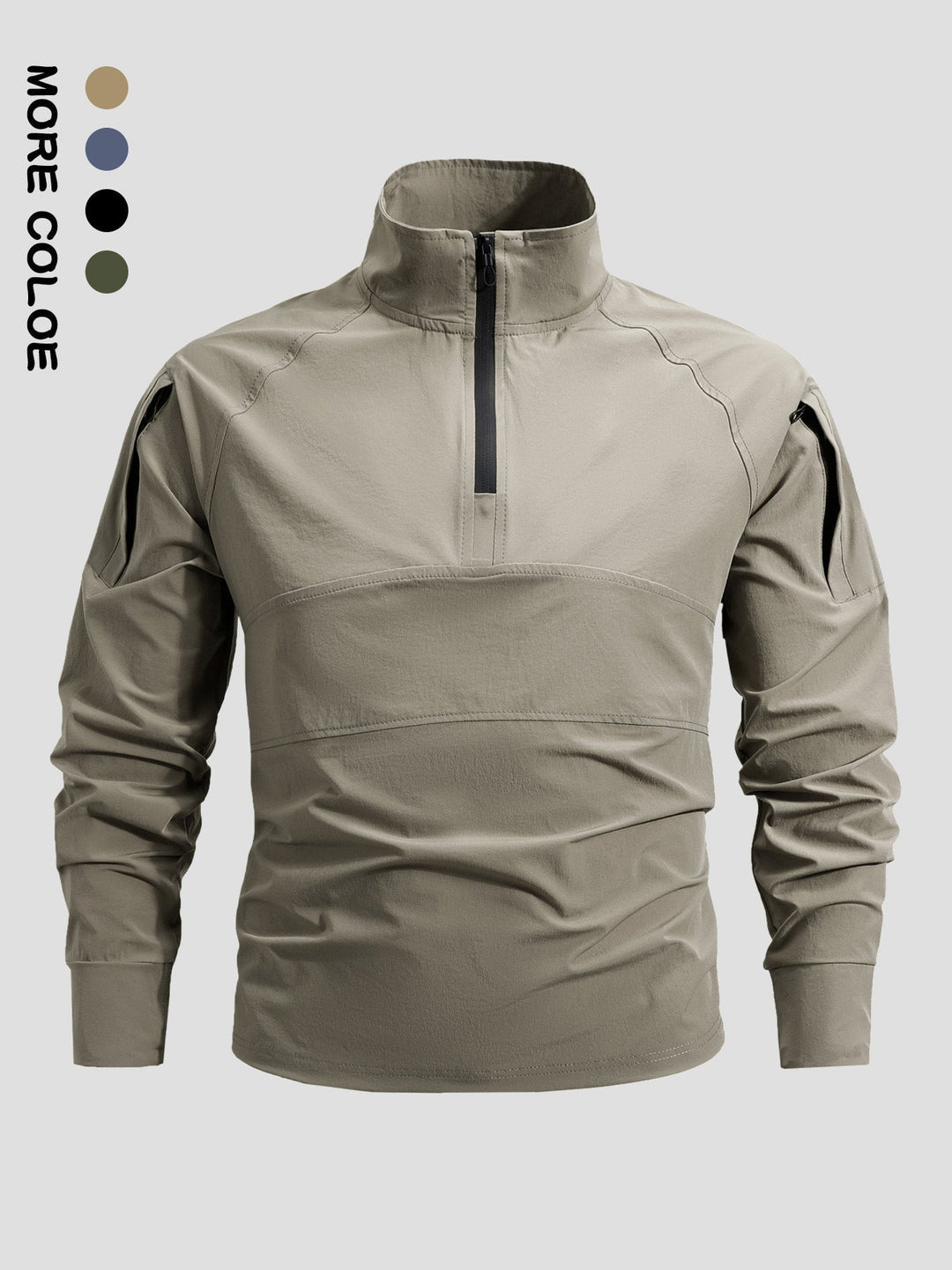 Herr Lätt Tactical Dragkedja Pullover med Hög Krage, Axel Flaps, och Concealed Dragkedja Fickor.