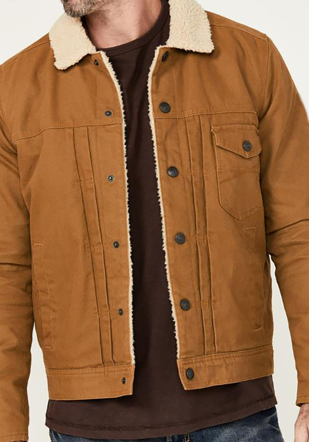 Herr Sherpa-Lined Trucker Jacka med Faux Fur Krage