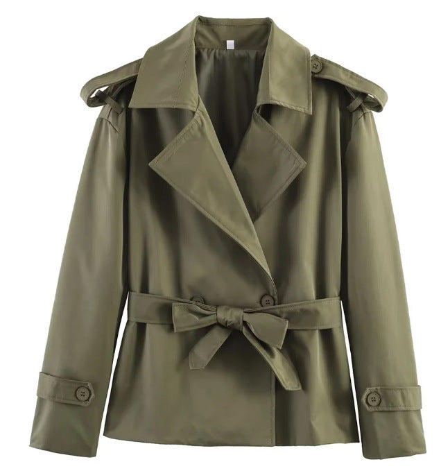 Dam Kort Trenchcoat med Knytbälte och Dubbel-Breasted Knapplist
