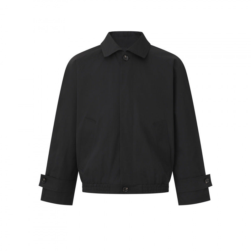 Herr short-cut boxig Harrington jacka med dold knäppslå, elastisk fåll och justerbar muddar