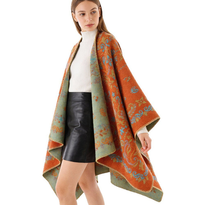 Dam Reversible Ornamental capeponcho med Fine Jacquard Structure