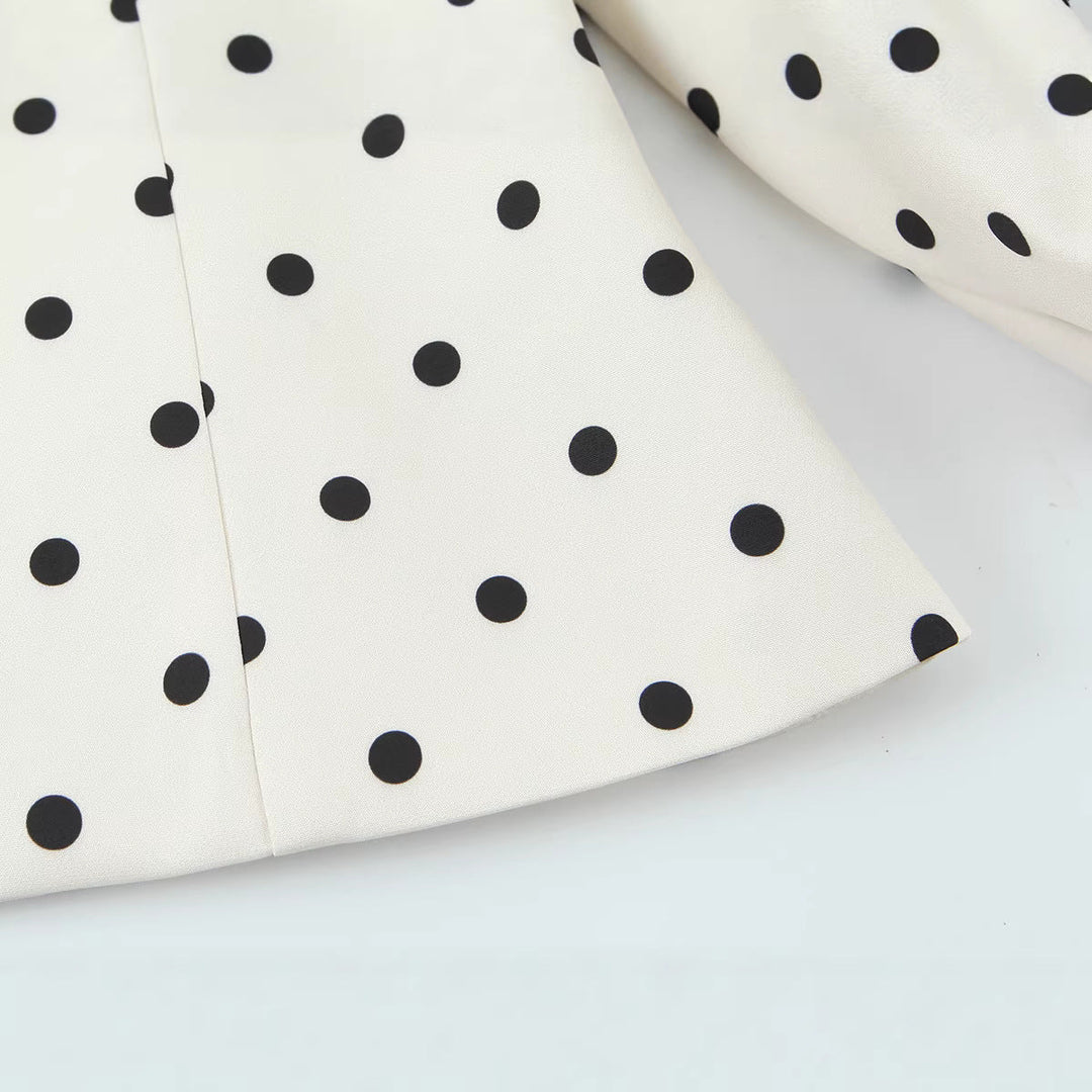 Dam skräddad Polka-Dot Blouse jacka med Volume ärmar och Gold dekorativ knappar