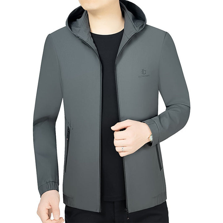 Herr med Huva Softshell Jacka med Wind och Water Repellent Membrane och Zippered Fickor