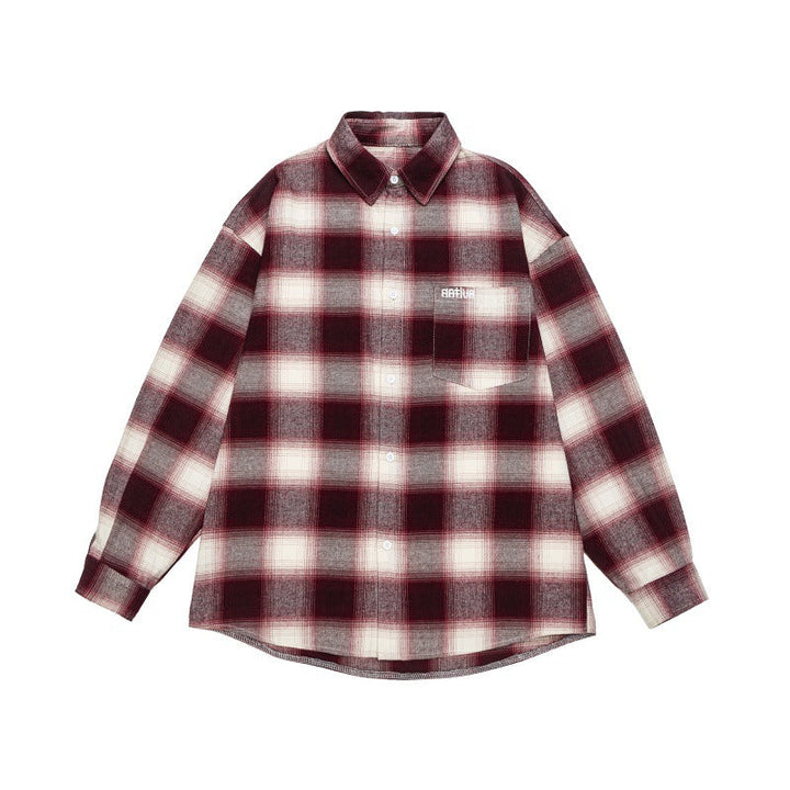 Unisex Check Flanell Skjorta Jacka i Oversized Box Skärning med Rounded Fåll