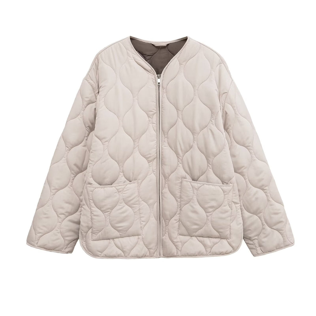 Dam Quiltad Jacka med Round Quilting, Knapplist och V-ringad