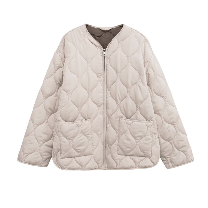 Dam Quiltad Jacka med Round Quilting, Knapplist och V-ringad
