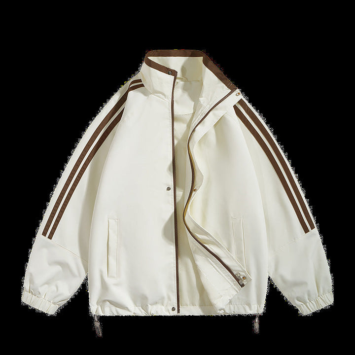 Unisex oversized retro athletic shell jacka med stand krage och dual ärm stripes
