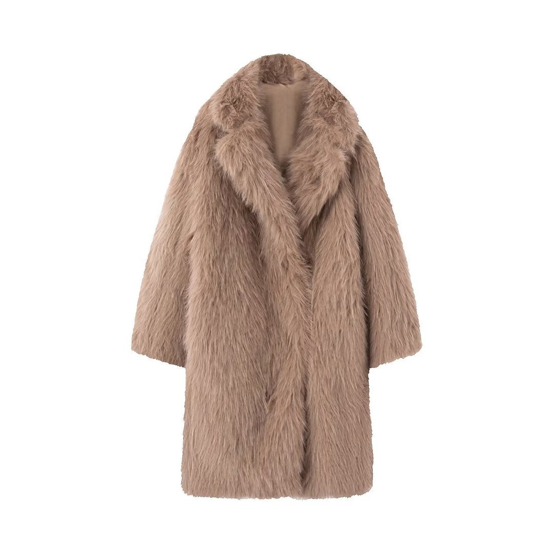 Dam Lång Oversized Konstpäls Kappa med Voluminous Sjalrakrage