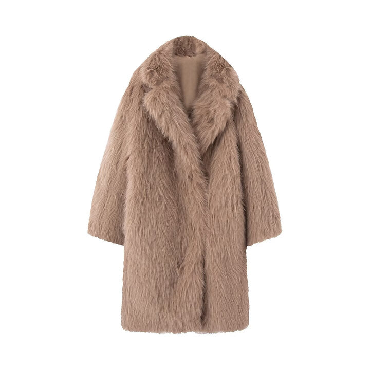 Dam Lång Oversized Konstpäls Kappa med Voluminous Sjalrakrage