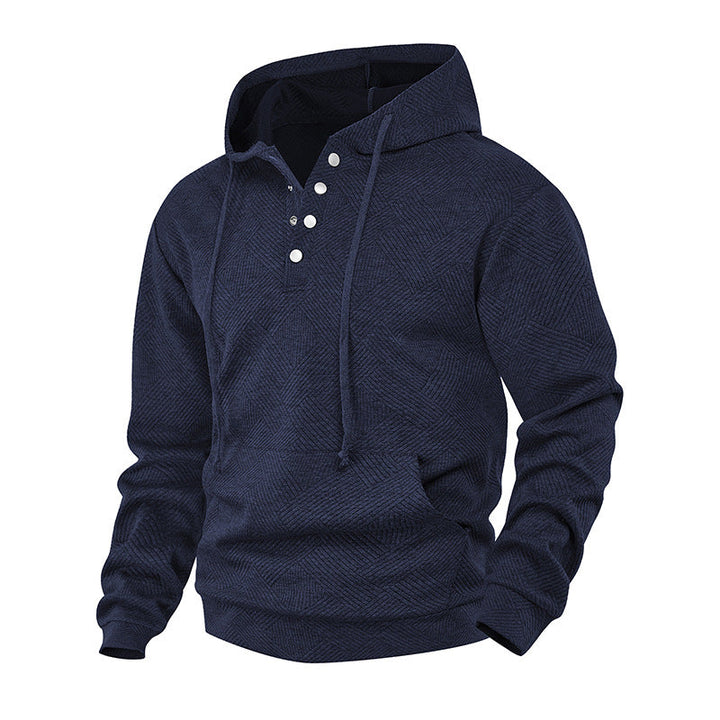 Herr Luvtröja med Henley Knapplist, Textured Stickad &amp; Känguruficka
